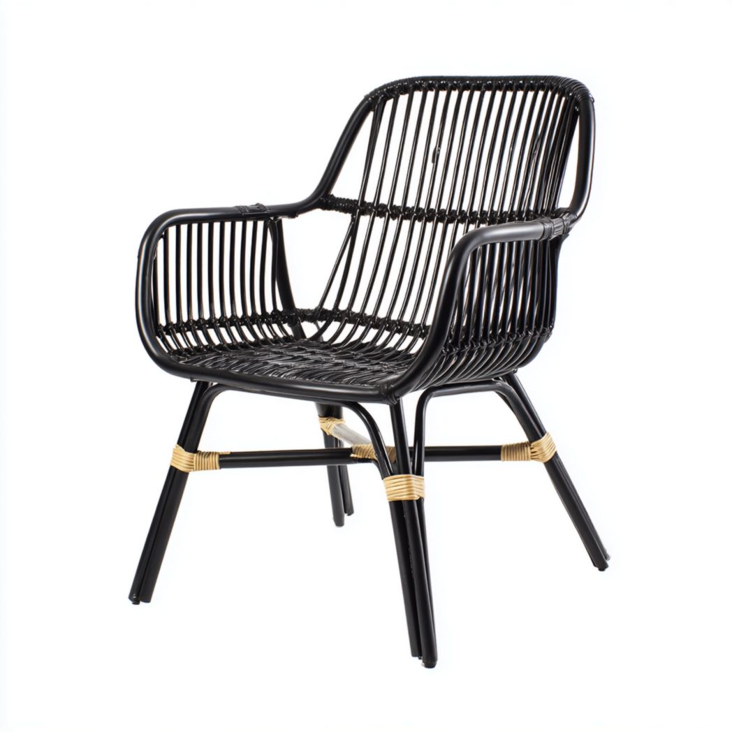 Rattan armchair for indoor and outdoor use in natural brown finish