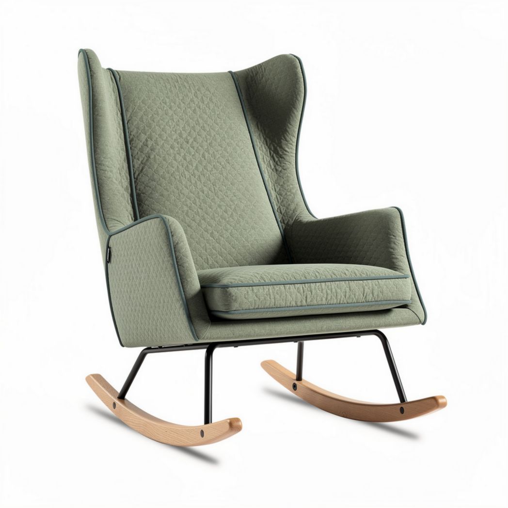 Rocking chair with green quilted upholstery and wooden rockers 85 x 75 x 100cm
