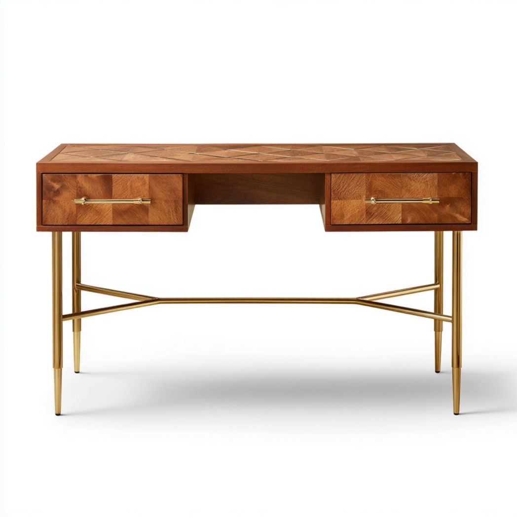 Wooden desk with black metal legs and storage drawer 120 x 60 x 75cm