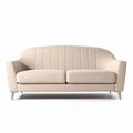 Beige fabric mid-century modern two-seater sofa with stainless steel legs