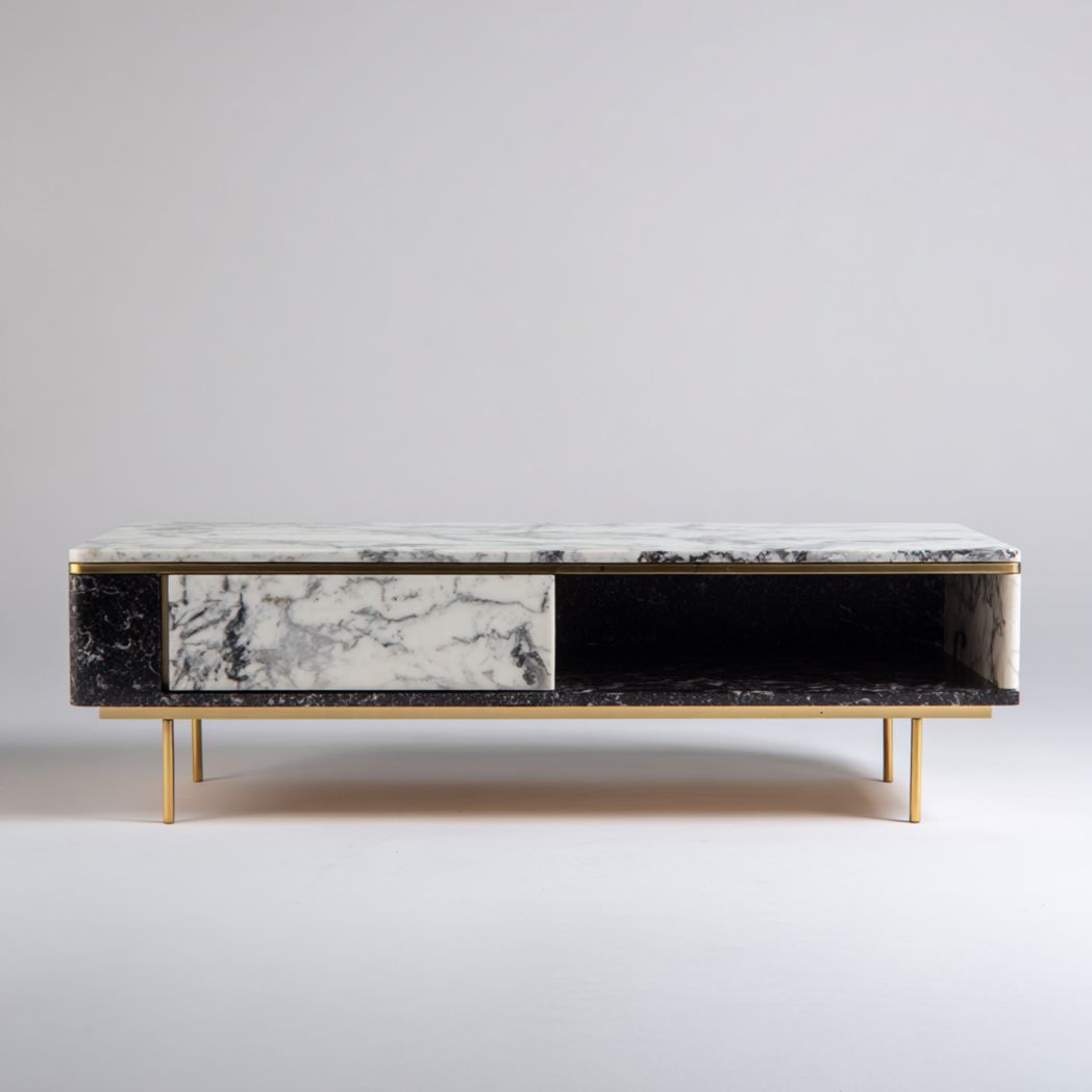 Wooden coffee table with storage drawer and two open shelves 120 x 60 x 40cm
