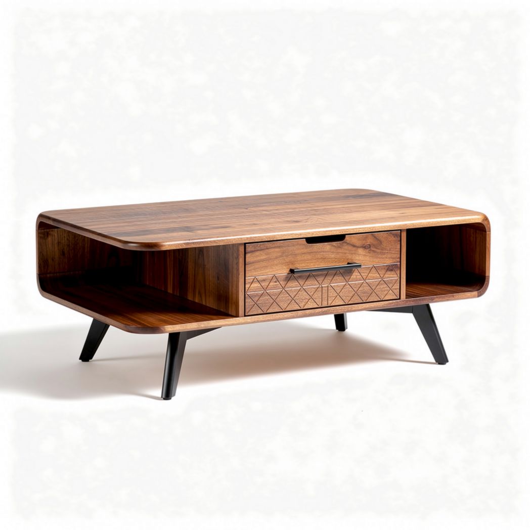 Wooden coffee table with storage drawer and geometric design 120 x 60 x 40cm