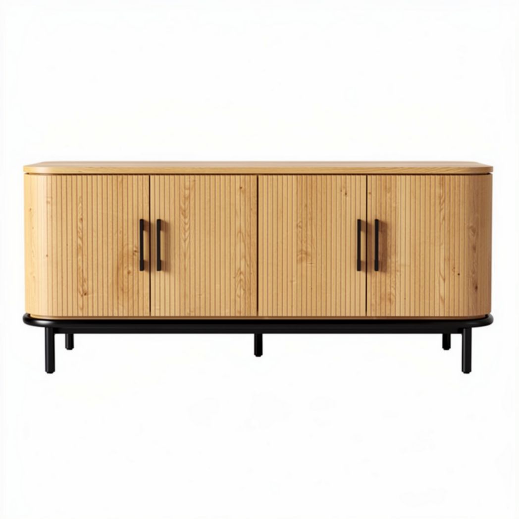 Bamboo sideboard with black metal legs and dimensions 150 x 40 x 70cm