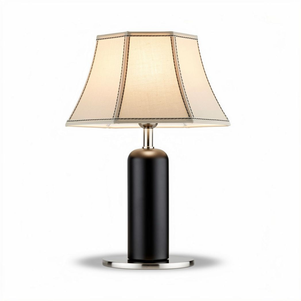 Contemporary black metal table lamp with linen shade 25 x 25 x 50cm