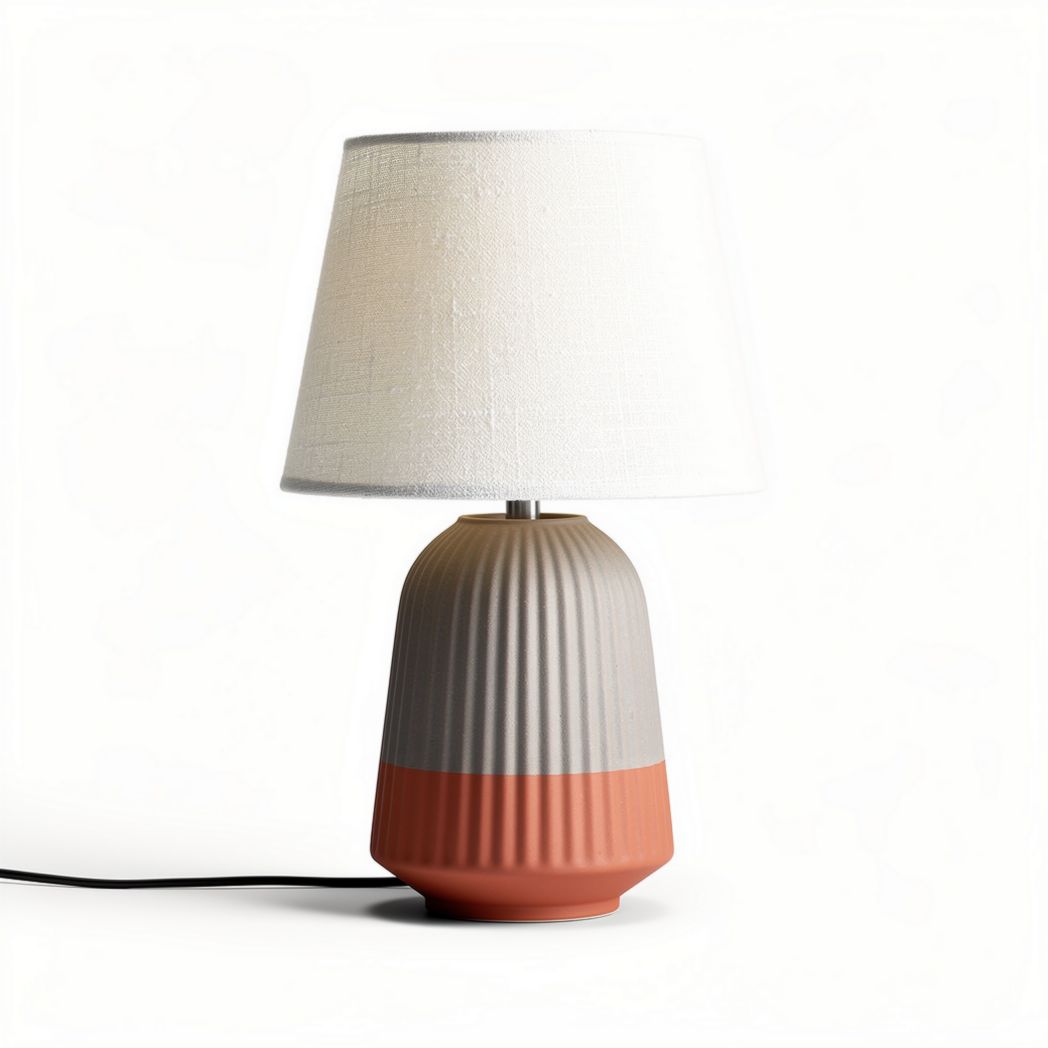 Ceramic table lamp with fabric shade and ribbed design 30 x 20 x 50cm