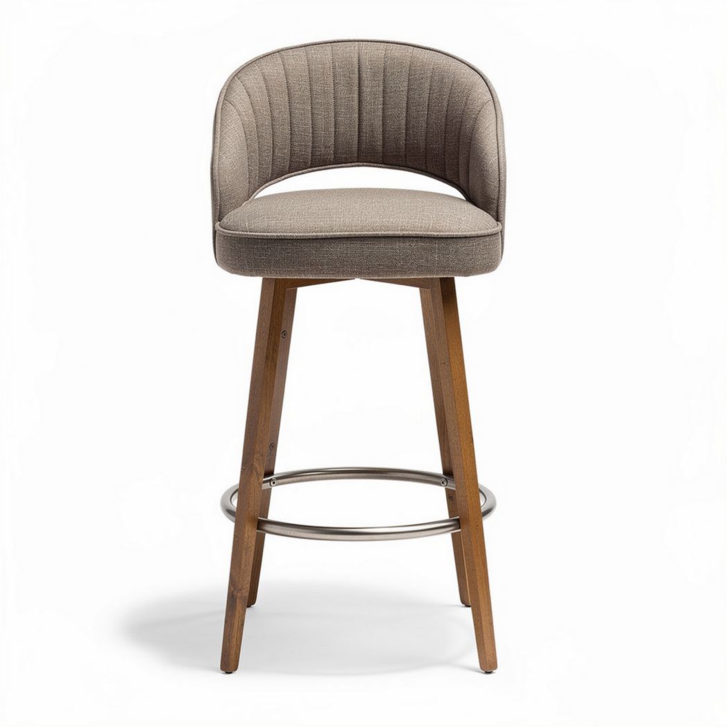 Upholstered bar stool in beige fabric with wooden legs 40 x 40 x 100cm