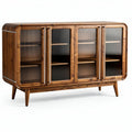 Wooden sideboard with glass doors and shelves for living room storage 150 x 40 x 80cm