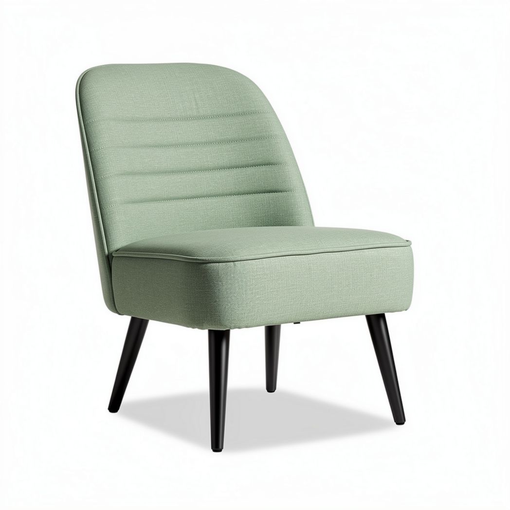 Retro green fabric accent chair with black legs for living room decor