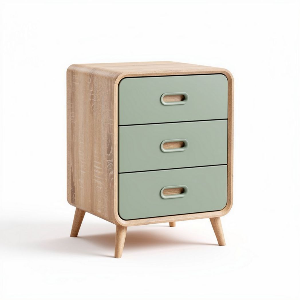 Wooden nightstand with three drawers in green and natural finish 40 x 40 x 50cm